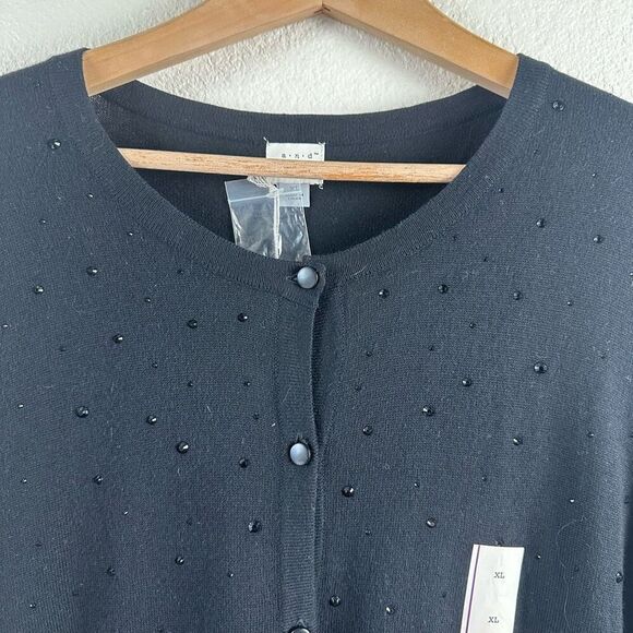 A New Day Women's XL Black Crystal Front Cardigan Sweater Glam Elevated Basic - Picture 3 of 10